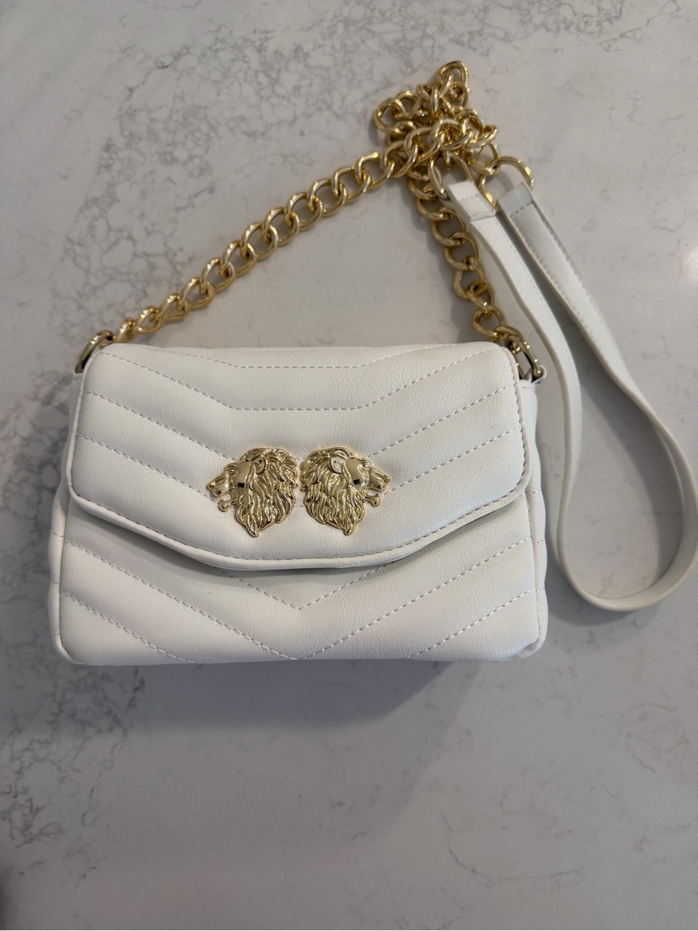 Just Fab cream with Gold Lions Crossbody Bag